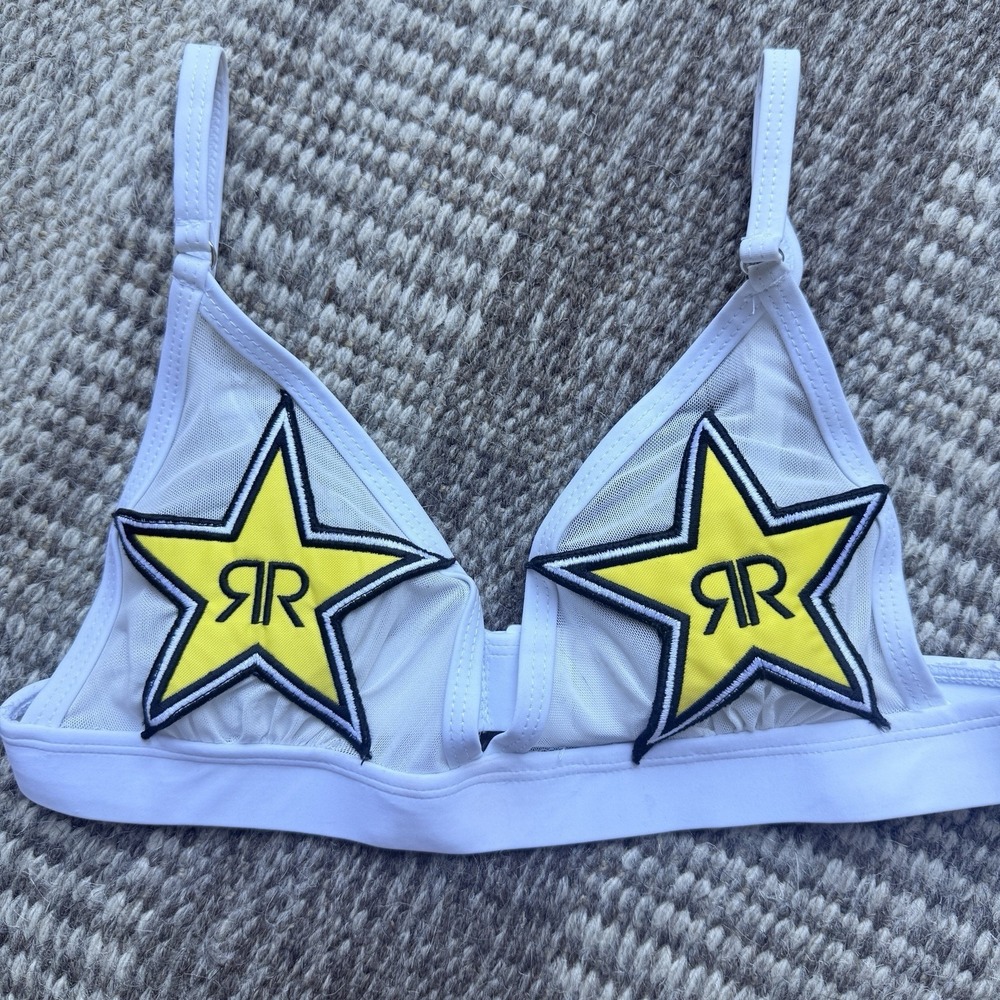 Rockstar Energy Drink White Mesh Bikini Top Only Size‎ Medium Star Patch Logo